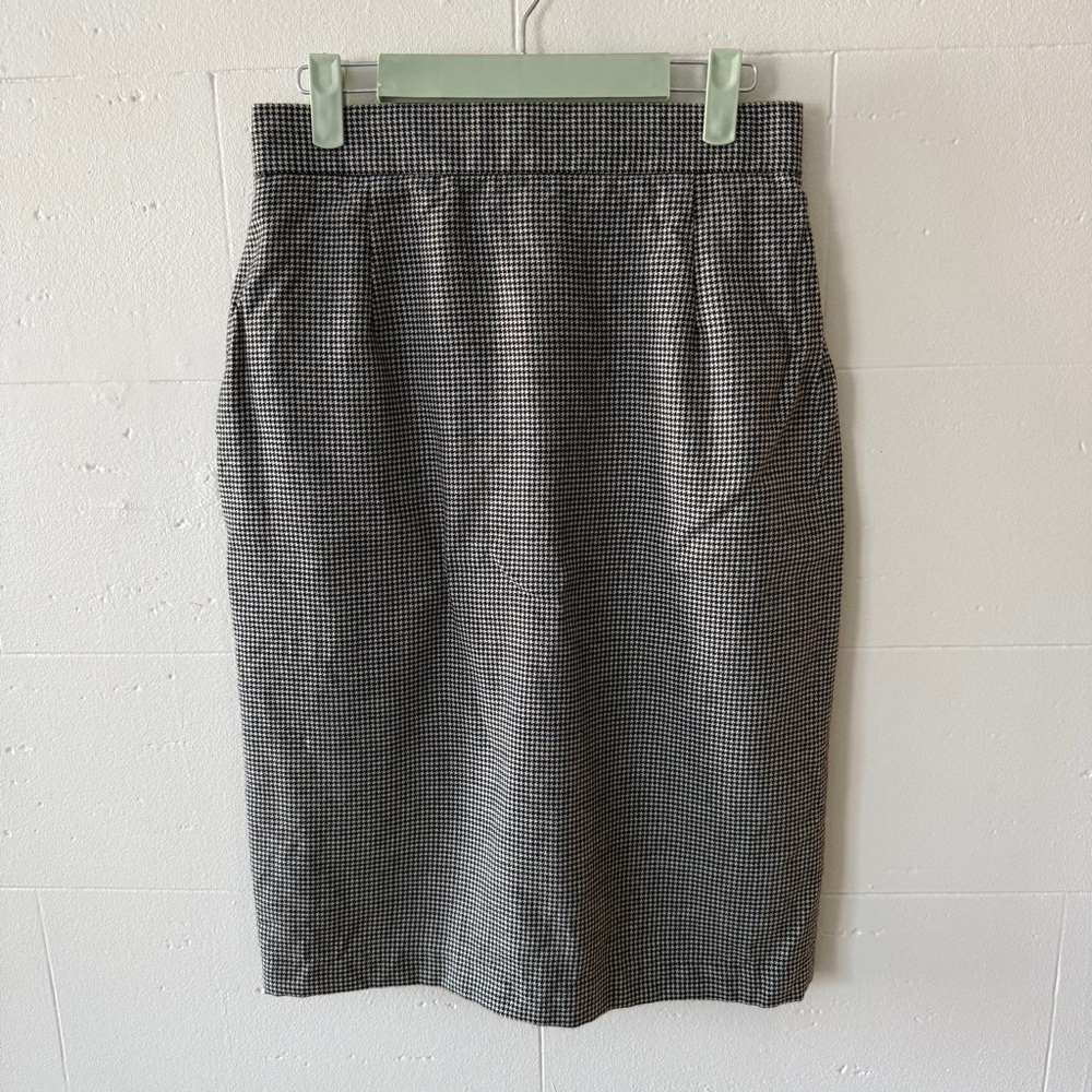 Vintage | Virgin Wool Gingham Lined Midi Skirt High Rise | Academia Mod |Size 10